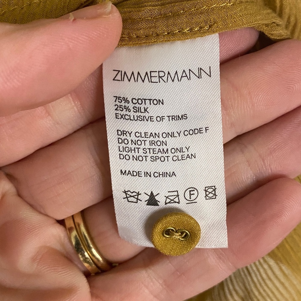 Zimmermann Textured Silk Button Up Mock Next Blouse Mustard Brown size 1 Small - Picture 8 of 10